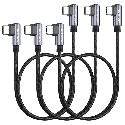 Vista 16 de Cable USB C a USB C en ángulo recto de 0.5 pies, paquete de 3 cables de carga corta USB C de 6 pulgadas, cables de carga rápida de 65 W para iPhone