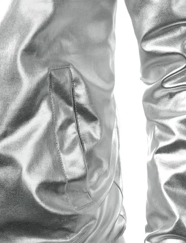 Vista 5 de JOGAL Chaqueta plateada metálica para hombre, disfraz de discoteca de los años 70