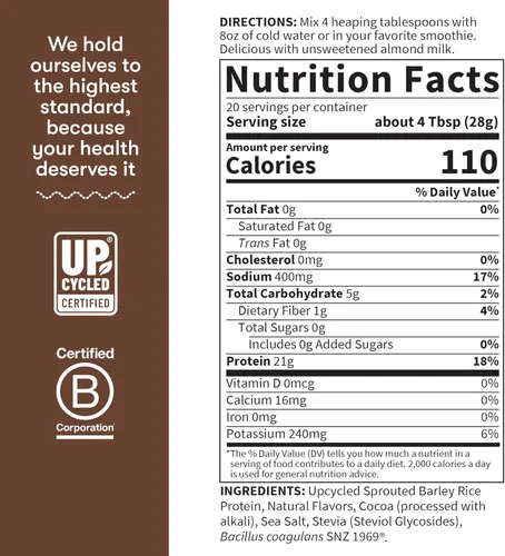 Vista 5 de Garden of Life, Probióticos de cebada germinada con proteínas, chocolate, 24.41 onzas