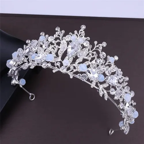 Vista 3 de Collar de flores tiaras nupciales conjuntos de joyería de moda corona pendientes gargantilla collar mujeres vestido de novia joyería conjunto