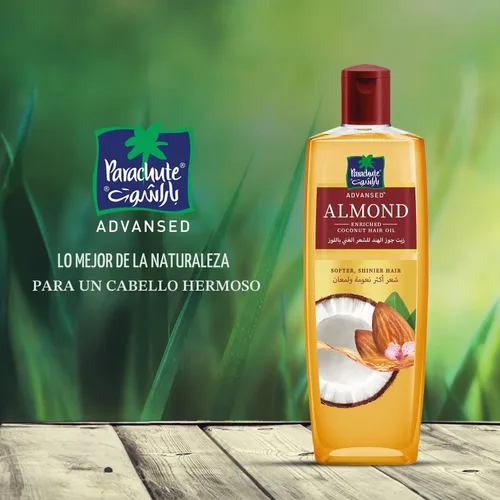Vista 3 de Parachute Advansed Aceite de almendras para el cabello con coco, para cabello suave y sedoso, aumenta el brillo y la suavidad, sin parabenos ni