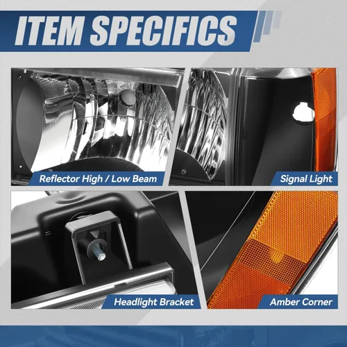 Vista 3 de Auto Dynasty Conjunto de faros delanteros compatible con Ford Bronco F-150 F-250 F-350 1987-1991, reemplazo de faros halógenos del lado