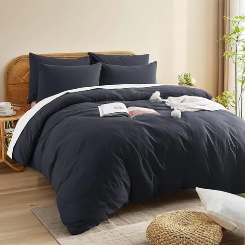 Vista 322 de NEXHOME PRO Funda de edredón Twin XL 100% algodón lavado, transpirable, duradera, texturizada, similar al lino, juego de ropa de cama para el hogar