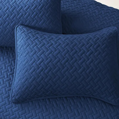 Vista 5 de EMME Juego de ropa de cama tamaño King, color azul marino, colcha suave y ligera prelavada, colcha de microfibra reversible acogedora de 3 piezas