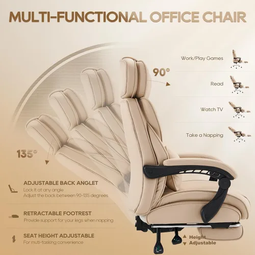 Vista 3 de COLAMY Silla de oficina con reposapiés, silla ergonómica para computadora con almohada de apoyo lumbar extra, silla de escritorio ejecutiva