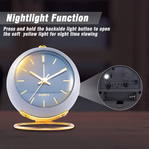 Vista 6 de AYRELY® Relojes Despertadores de Escritorio a Batería con Luz, Reloj Analógico Pequeño Retro Silencioso Sin Tictac, Reloj de Mesa Fuerte para Mesita