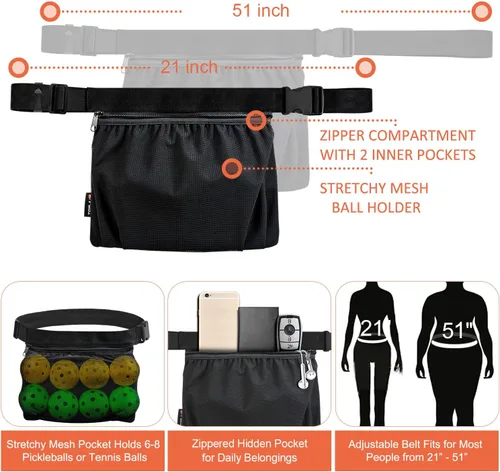 Vista 3 de Tennis Ball Holder, Pickleball Holder Bag for Women, Men & Teens, Ball Pouch, Mesh Waist Hip Bag Carrier, Easy Holding 6-8 Pickle Balls or Tennis