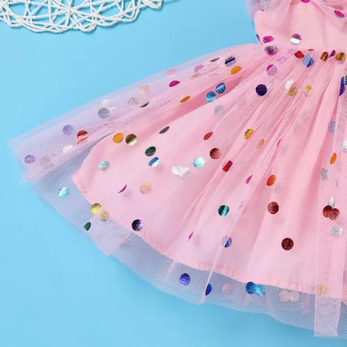 Vista 4 de Vestido mameluco para niña de flores para bebé, vestido de lunares de verano, cumpleaños, vestidos de tul con lentejuelas brillantes, vestidos