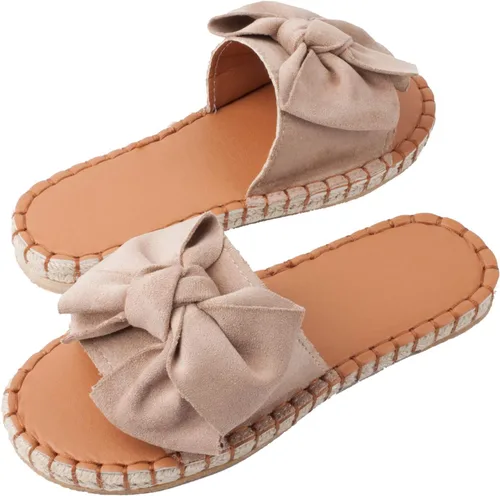 Vista 4 de YYW Sandalias planas para mujer, sin cordones, puntera abierta, estilo casual con adorno de lazo para verano, al aire libre, interiores