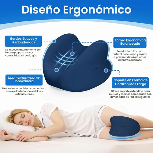 Vista 3 de Almohada de rodilla para dormir de lado, almohada de espuma viscoelástica de alta densidad para dormir de lado, diseño en forma de corazón para Azul