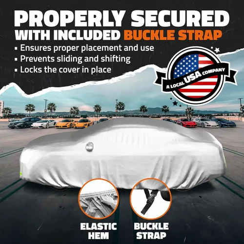Vista 2 de Mockins - Funda para automóvil de poliéster plateado 190T, para todo tipo de clima, transpirable e impermeable, protegerá tu vehículo contra