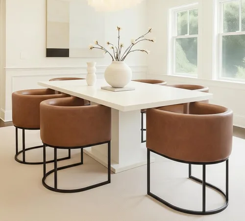 Vista 32 de HNY Silla de comedor moderna de mediados de siglo tapizada en forma de barril, negra, con brazos, silla de cocina y comedor de cuero, silla auxiliar