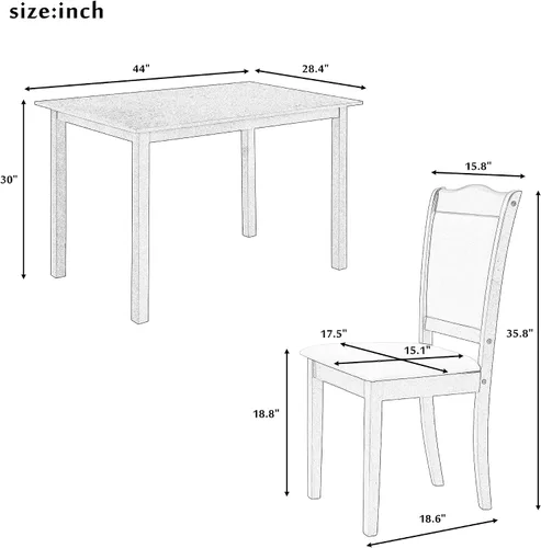 Vista 3 de RUNNA Juego único de mesa de comedor de madera de 5 piezas con mesa rectangular y 4 sillas tapizadas, para lugares pequeños y cocina, cómodo