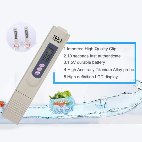 Vista 3 de TDS Medidor digital de calidad del agua - Medidor PPM con prueba de temperatura, rango de 0-9990 ppm, probador TDS preciso para agua potable