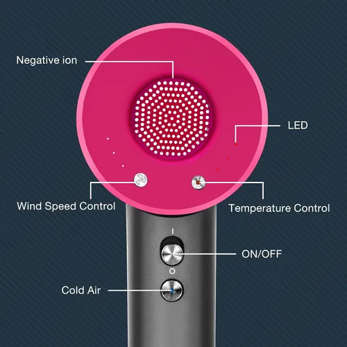 Vista 4 de Secador de pelo con difusor, secador iónico negativo con motor sin escobillas de 110, 000 RPM, secador de pelo de control térmico de alta velocidad