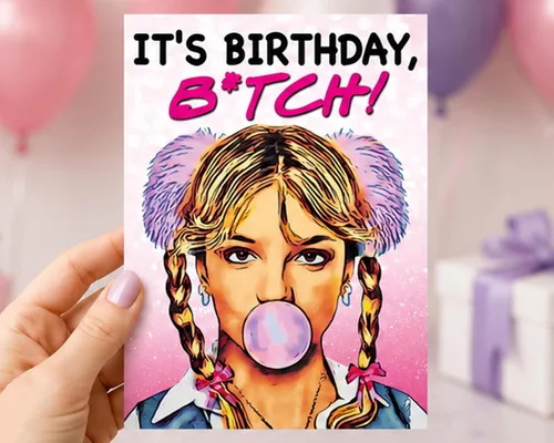 Vista 3 de It's Birthday B*tch Britney Pop Inspired Parody - Tarjeta de cumpleaños divertida de 5 x 7 pulgadas con sobre