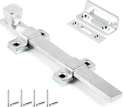 Vista 10 de Hicarer Perno de superficie de 4 pulgadas resistente con acabado cromado cepillado para puertas interiores y exteriores, 1 unidad