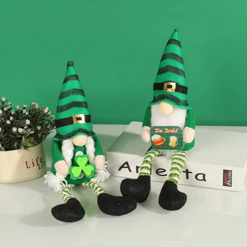 Vista 3 de Decoraciones del día de San Patricio, adornos de muñeca de gnomo irlandés de primavera, muñeco de elfo decorativo, trébol verde, regalo