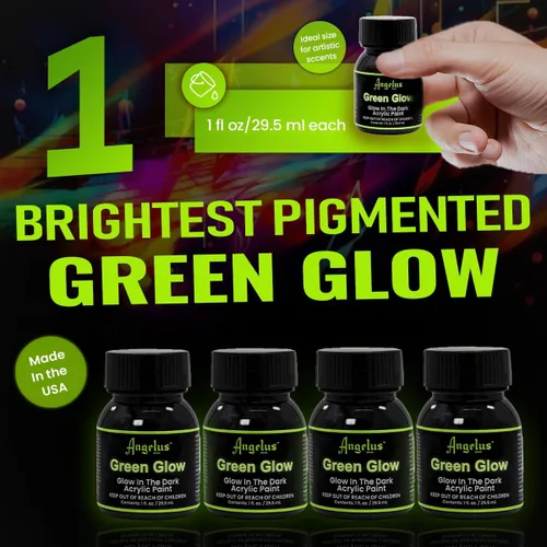 Vista 2 de Angelus Pintura verde neón brillante de 1 oz, brillo más brillante, iluminación durante toda la noche, no tóxica, fabricada en Estados Unidos, ideal