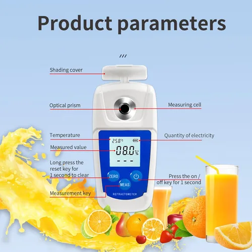 Vista 5 de Refractómetro digital Brix de alta precisión con ATC para prueba de contenido de azúcar 0-55% Brix Tester Brix Meter para agua potable Bebida Jugo