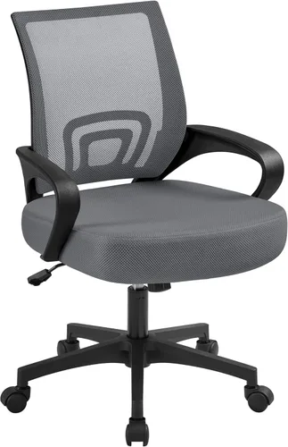 Vista 13 de Yaheetech Silla de oficina de malla con respaldo medio, ajustable, ergonómica, silla de trabajo para computadora, giratoria rodante con soporte