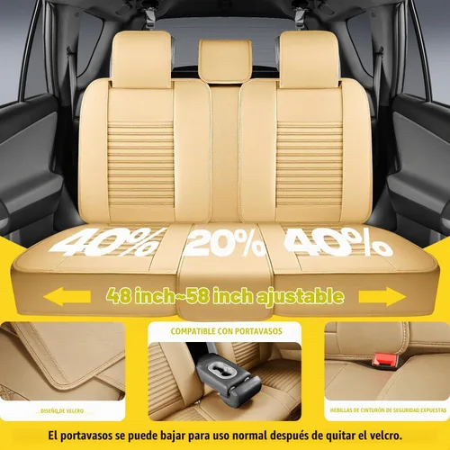 Vista 5 de LINGVIDO - Fundas de piel sintética con respaldo para asiento de automóvil, transpirables, impermeables, universal y antideslizante, para SUV Beige
