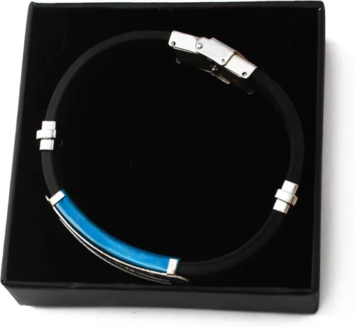Vista 5 de Zacria Pulsera con nombre JASON Pulsera personalizada de silicona para hombre y tono azul. Incluye caja de regalo y bolsa de regalo. Placa