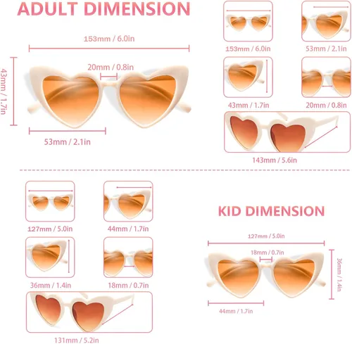 Vista 14 de Lentes de sol de moda con forma de corazón rosa para hombres y mujeres, paquete dúo de lentes retro para mamá y yo