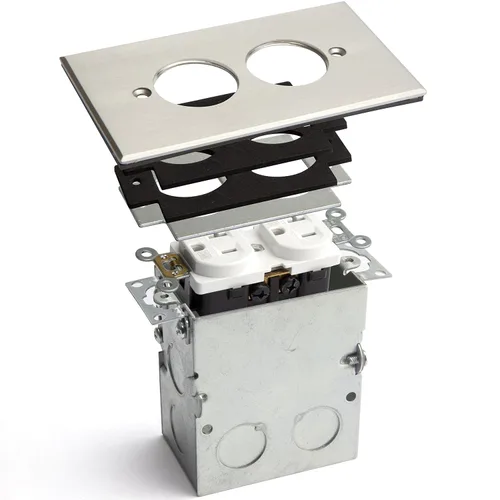 Vista 2 de ENERLITES Kit de caja de piso con tapa de rosca, 12,7 cm x 7,1 cm, 1 banda, receptáculo dúplex de 20 A resistente a manipulaciones y a