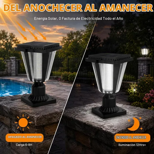 Vista 4 de Lovus Paquete de 2 luces solares para exteriores, 400 lúmenes, poste de aluminio del atardecer al amanecer con base de montaje en muelle, IP65