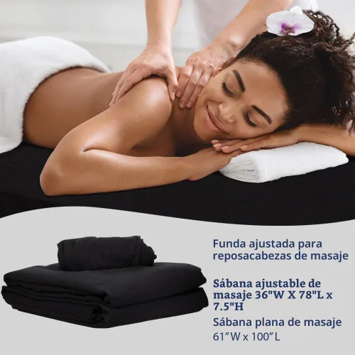 Vista 6 de ForPro Professional Collection Juego de sábanas de masaje de microfibra de 3 piezas, color negro, ultraligero, antimanchas y arrugas, incluye sábana