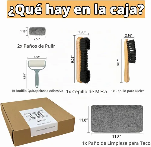 Vista 2 de Juego de 5 cepillos para mesa de billar y riel, accesorios de limpieza de fieltro de billar con 2 cepillos de madera, paño de limpieza de taco, paño