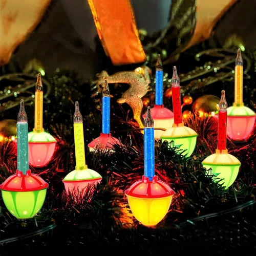 Vista 9 de Couah Luces de Burbujas de Navidad, Juego de Cadena de Luces Vintage de 11 Pies, 7 Fluidos de Burbujas Transparentes con Purpurina Dorada C7/E12 7