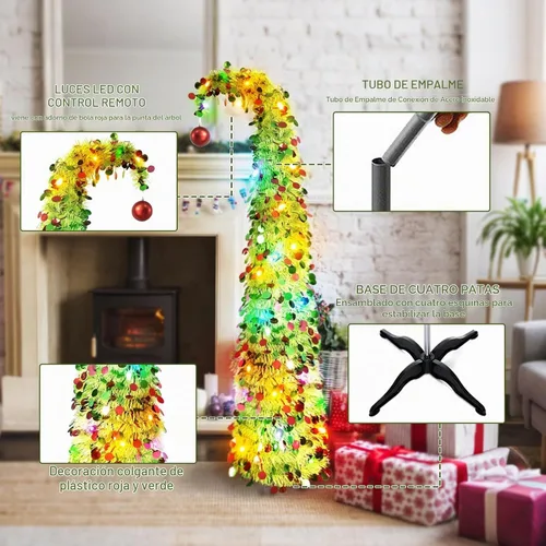 Vista 5 de 5ft Pop Up Artificial Christmas Tree with LED Lights for Holiday Decor Green Pre-Lit Christmas Tree, 1 Red Ball, Artificial Collapsible Skinny Verde