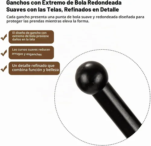 Vista 4 de Perchero de madera independiente, altura ajustable, soporte de madera maciza con 8 ganchos de extremo de bola, base de trípode estable, árbol