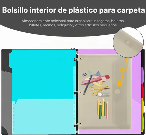 Vista 5 de INFUN Carpeta organizadora de proyectos telescópica de 3 anillos de 1 pulgada, 13 bolsillos, cubierta frontal personalizable, divisor de bolsillo