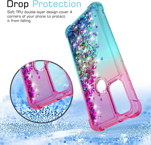 Vista 5 de Funda para teléfono Moto G Pure, Moto G Play 2023 con protector de pantalla HD, diseño de arena movediza con purpurina líquida flotante en degradado