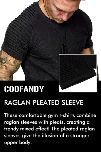 Vista 5 de COOFANDY Camiseta Muscular para Hombre de Manga Raglán Plisada Camiseta de Culturismo para Gimnasio Manga Corta Camisas de Entrenamiento de Moda