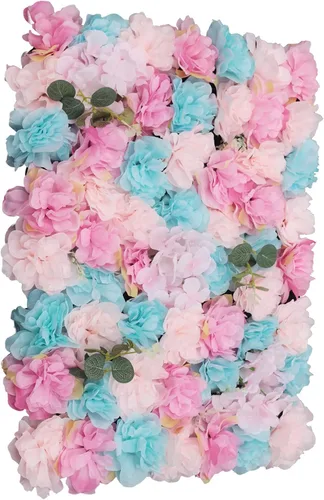 Vista 24 de Paneles de pared de flores 3D, 12 paneles de pared de flores artificiales, rosas de seda, fondo de pared de flores sintéticas decorativas