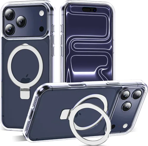 Vista 119 de SKYLMW - Funda compatible con iPhone 11 de 6.1 pulgadas, con soporte magnético invisible tipo anillo, funda translúcida de grado militar, compatible