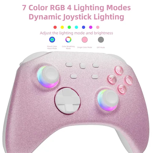 Vista 4 de Gradient Pink Wireless Switch Controller Compatible with Nintendo SwitchOLEDLite Steam Deck, Mytrix Pro Controller with Turbo, Motion, Vibration