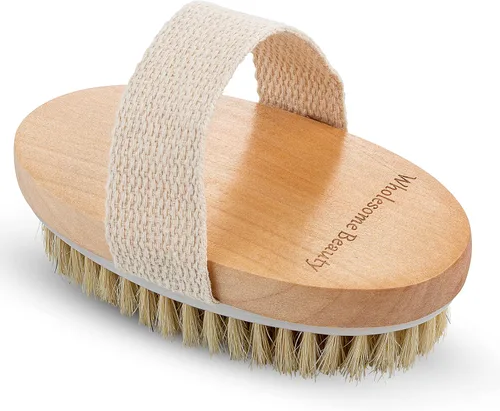 Vista 2 de Cepillo en seco para piel para cuerpo, mejora la salud y belleza de la piel, cerdas naturales, quita piel seca y toxinas, celulitis tratamiento