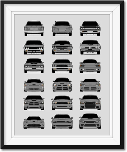 Vista 16 de Custom Car Posters Handmade Poster compatible with Dodge Evolution Print Wall Art Décor Best of Dodge Generations- Multi, 8x10 Metallic Print