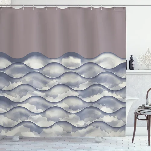 Vista 7 de Ambesonne Home sets de cortinas de baño con ganchos Blanco y gris
