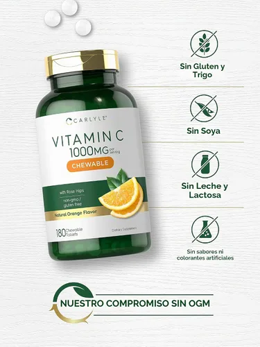 Vista 4 de Carlyle Masticables de vitamina C 1000 mg 180 tabletas