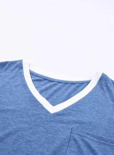 Vista 66 de Eytino Blusas de talla grande para mujer, cuello en V, manga corta, a rayas, casual, holgada, con bolsillo (1X-5X)