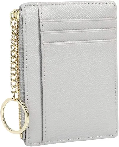 Vista 3 de 8 tarjetas para mujer, diseño minimalista delgado, monedero, monedero, bolsillo frontal, Gris, Casual