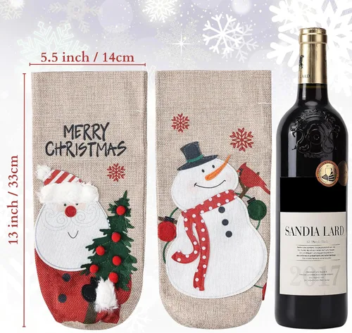 Vista 3 de Mr. Pen Bolsas de vino de Navidad, paquete de 2, fundas de arpillera para botellas de vino con cordón, bolsas de vacaciones