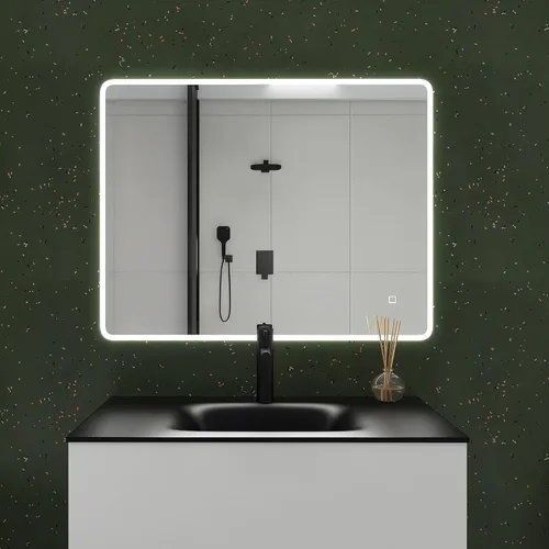 Vista 2 de Espejo rectangular grande de 36 x 28 pulgadas para montaje en pared, antiempañamiento, para baño, tocador de baño