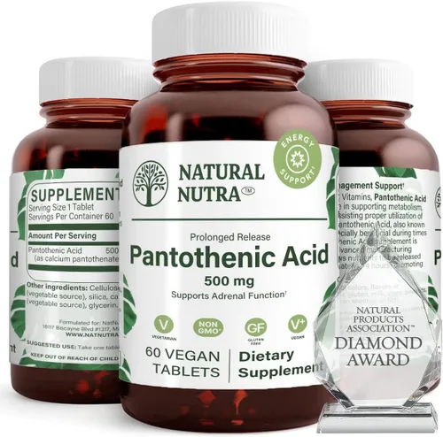 Vista 7 de Natural Nutra Lanzamiento Tiempo Ácido Pantoténico 500 mg, 60 Tabletas